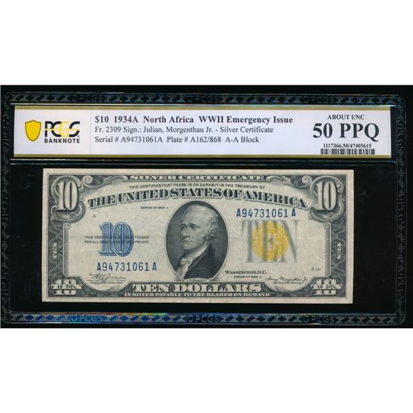 1934A $10 N Africa Silver Certificate PCGS 50PPQ