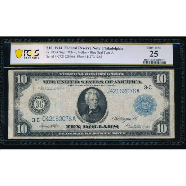 1914 $10 Philadelphia FRN PCGS 25