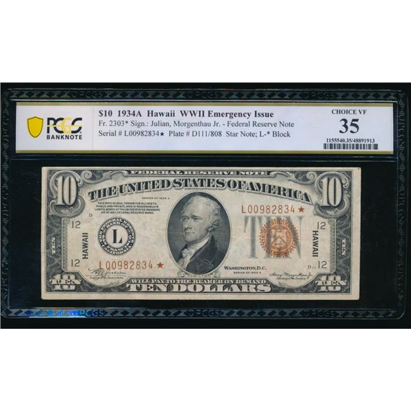 1934A $10 STAR Hawaii FRN PCGS 35