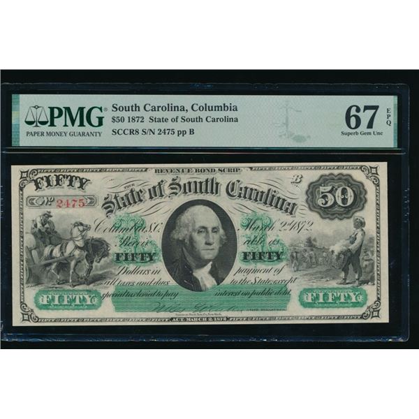 1872 $50 Columbia SC Obsolete PMG 67EPQ