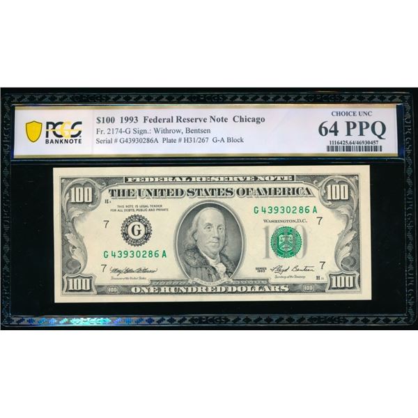 1993 $100 Chicago FRN PCGS 64PPQ
