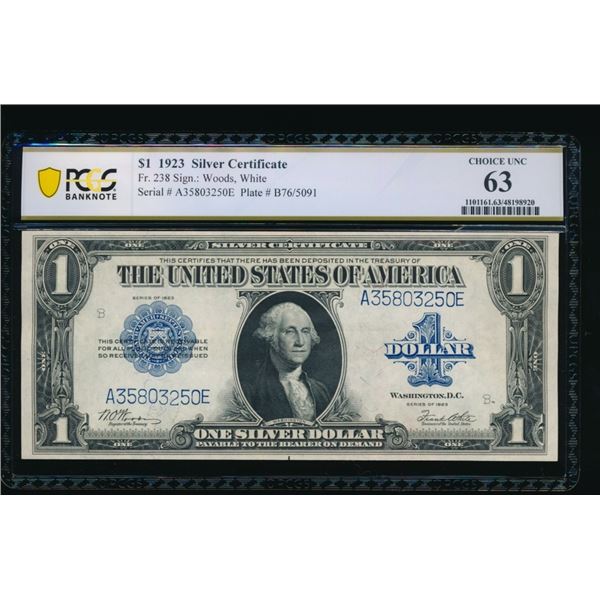 1923 $1 Silver Certificate PCGS 63