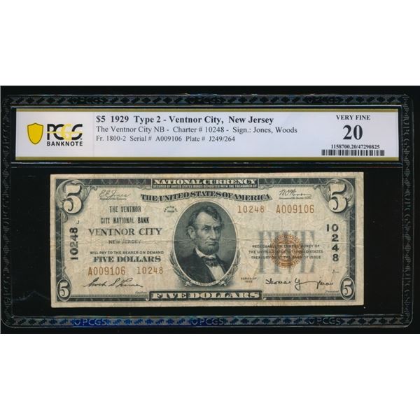1929 $5 Ventnor NJ National PCGS 20