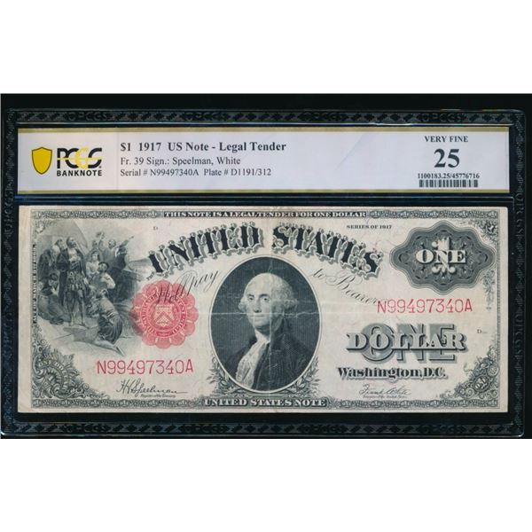 1917 $1 Legal Tender Note PCGS 25
