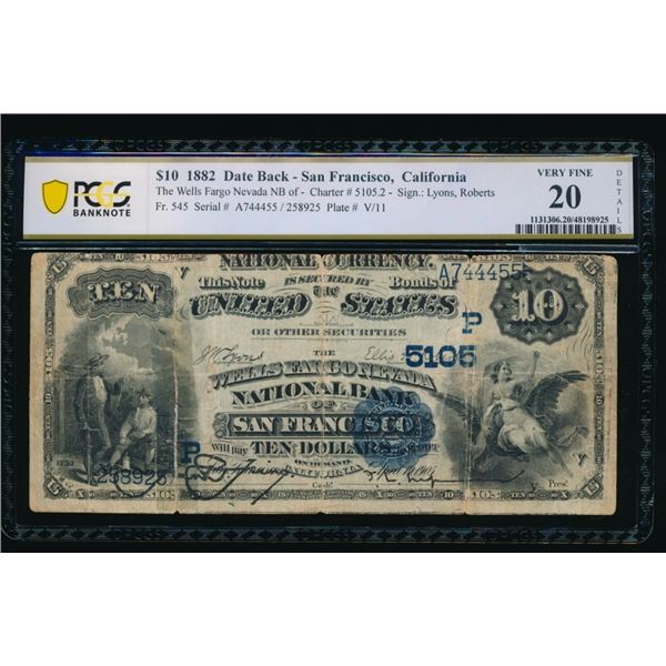 1882 $10 San Francisco CA National PCGS 20
