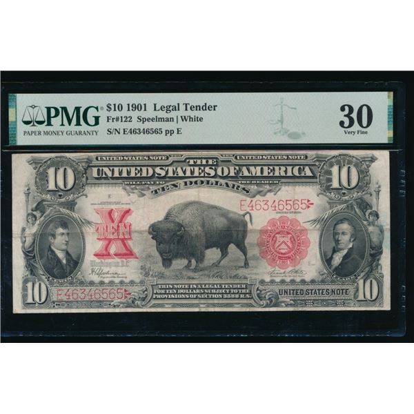 1901 $10 Bison Legal Tender Note PMG 30