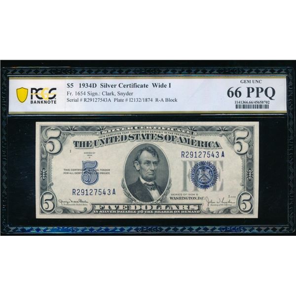 1934D $5 Silver Certificate PCGS 66PPQ