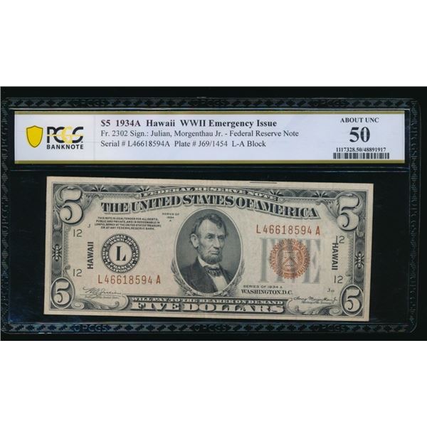 1934A $5 Hawaii FRN PCGS 50