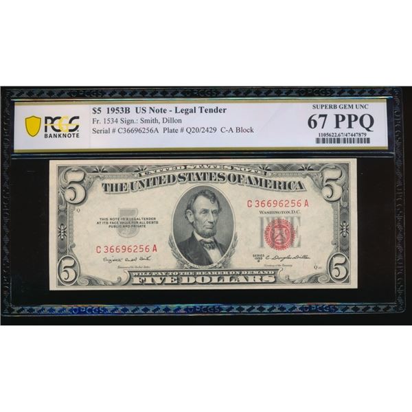 1953B $5 Legal Tender Note PCGS 67PPQ