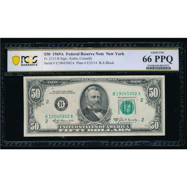 1969A $50 New York FRN PCGS 66PPQ