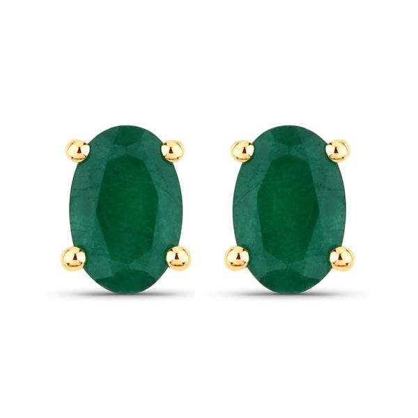 14KT Yellow Gold 0.90ctw Zambian Emerald Earrings