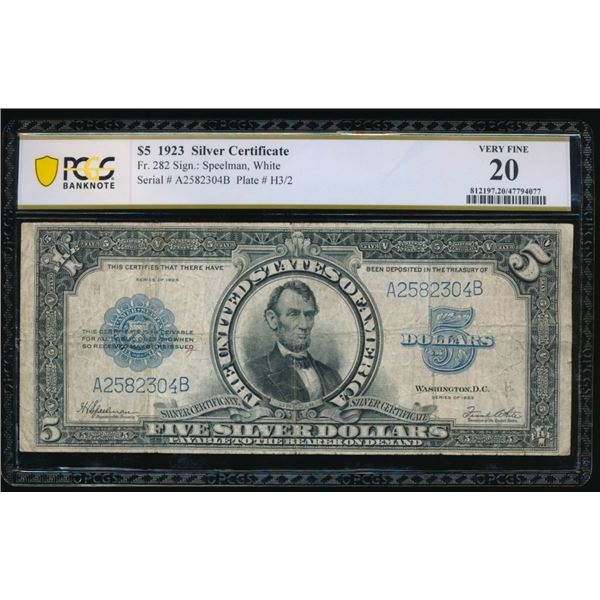 1923 $5 Lincoln Porthole Silver Certificate PCGS 20