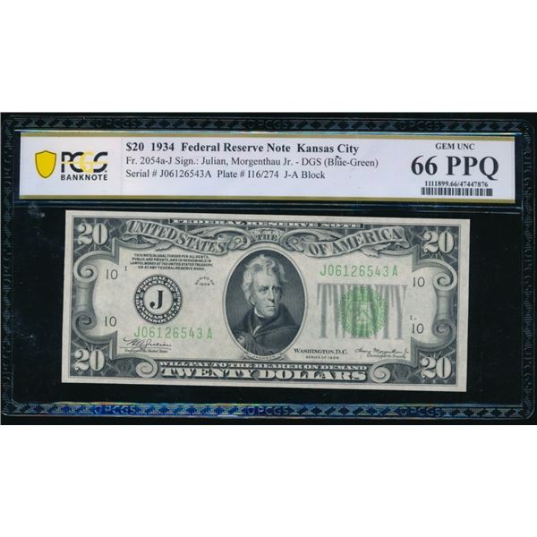 1934 $20 Kansas City FRN PCGS 66PPQ
