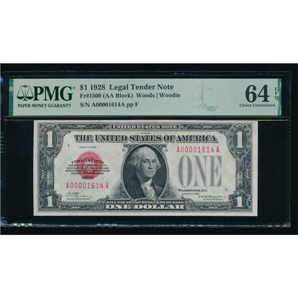 1928 $1 Legal Tender Note PMG 64EPQ