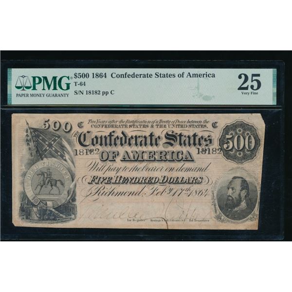 1864 $500 T-64 Confederate PMG 25