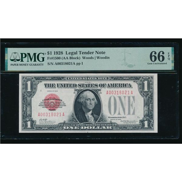 1928 $1 Legal Tender Note PMG 66EPQ
