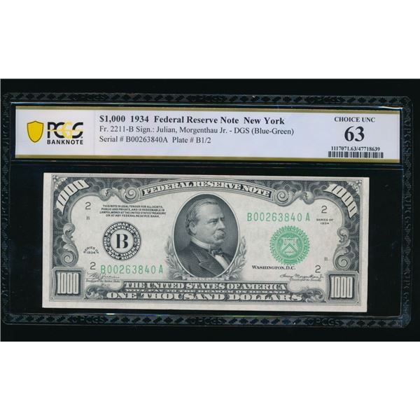1934 $1000 New York FRN PCGS 63