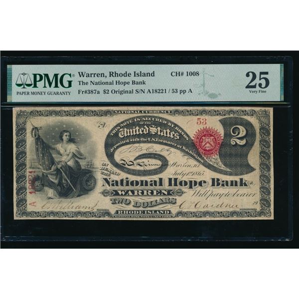 1865 $2 Warren RI National PMG 25