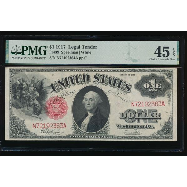 1917 $1 Legal Tender Note PMG 45EPQ