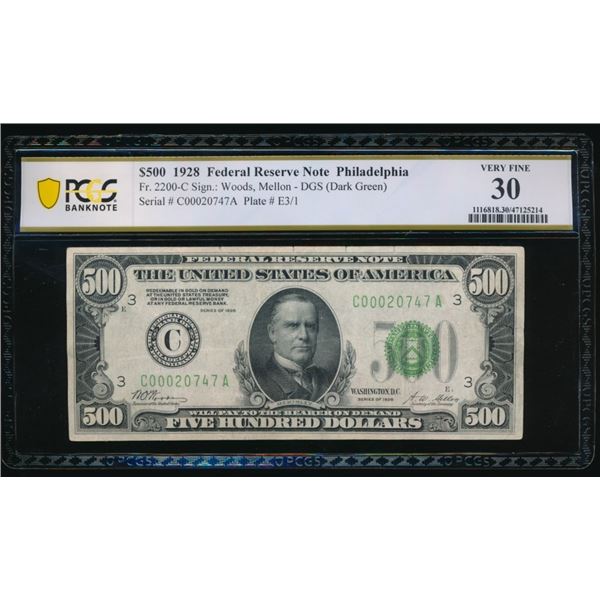 1928 $500 Philadelphia FRN PCGS 30