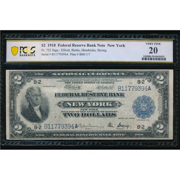 1918 $2 New York FRBN PCGS 20