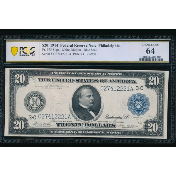 1914 $20 Philadelphia FRN PCGS 64