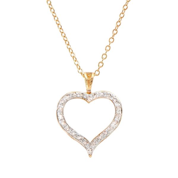 Plated 18KT Yellow Gold Diamond Heart Pendant with Chain