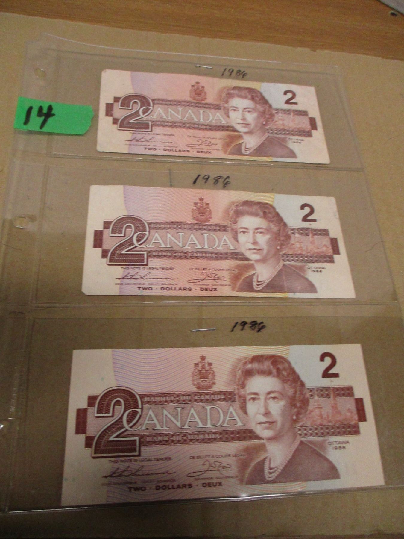 3 - 1986 CANADA $2 BILLS