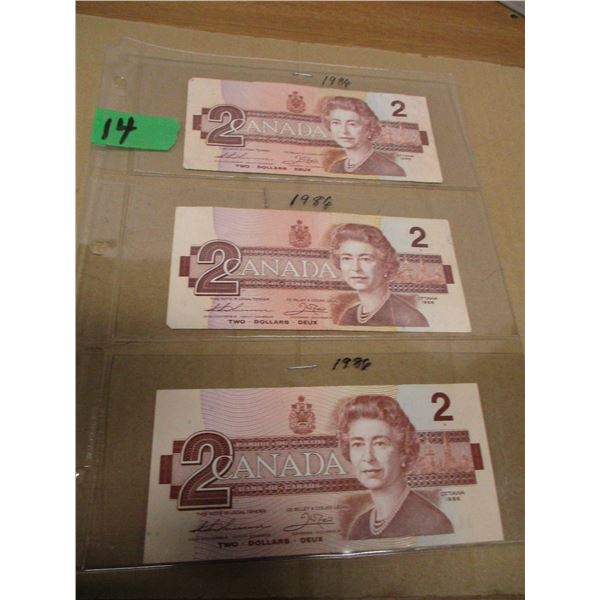 3 - 1986 CANADA $2 BILLS
