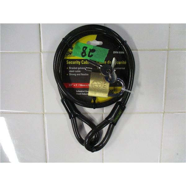 NEW:  3/8" X 3' SECURITY CABLE C/W LOCK & KEYS
