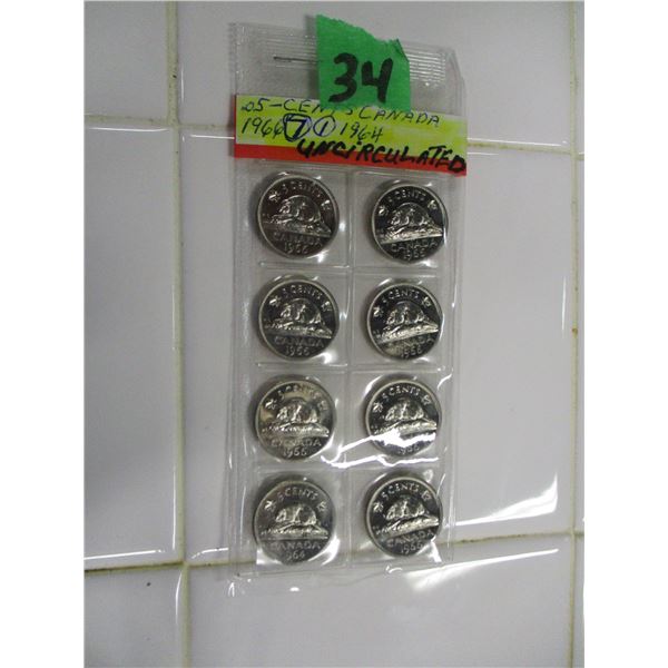 8 - 1966 CANADA UNCIRCULATED NICKELS