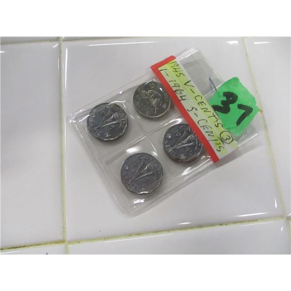 3 - 1965 & 1 - 1964 CANADA NICKELS