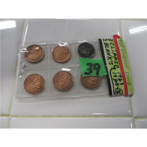 3 CHIPPED PENNIES & 1 CHIPPED DIME