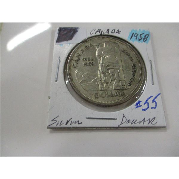 1958 CANADA BC TOTEM POLE SILVER DOLLAR