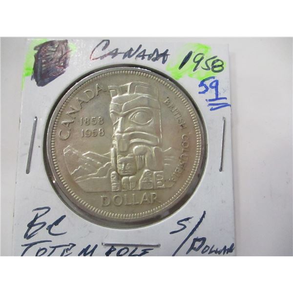 1958 CANADA SILVER BC TOTEM POLE DOLLAR