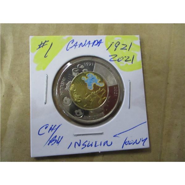 1921 - 2021 CH/BU CANADA INSULIN TOONIE