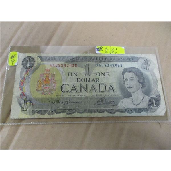 1973 CANADA POKER HAND SERIAL NUMBER (3-2'S & 2 4'S) $1 BILL