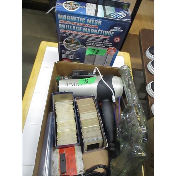 BOX C/W GLASS GUN, HAIR DRYER, MESH FOR DOOR, ETC