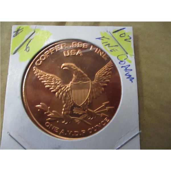 USA 1 OZ FINE COPPER MINT COIN