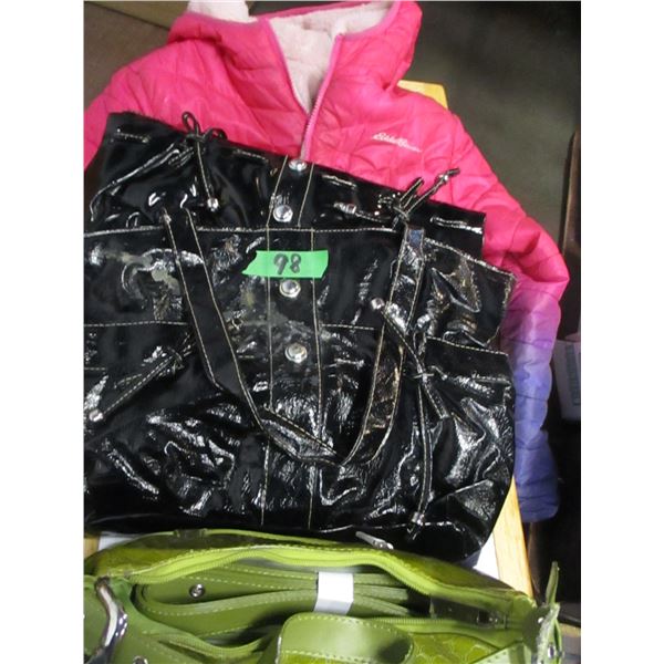 FREIGHT DAMAGE (AS IS):  EDDIE KLEIN JACKET (SIZE MEDIUM) & 3 PURSES