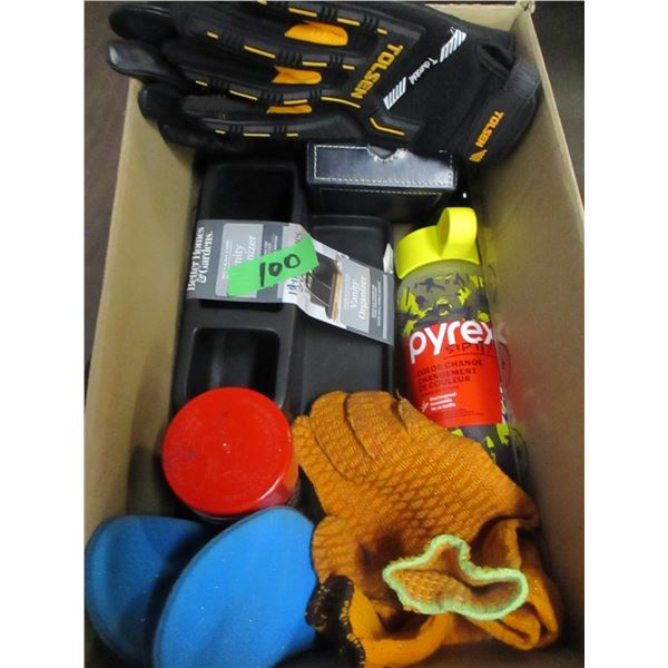 FREIGHT DAMAGE (AS IS):  BOX C/W GLOVES, SOCKS, VANITY UNIT, ETC
