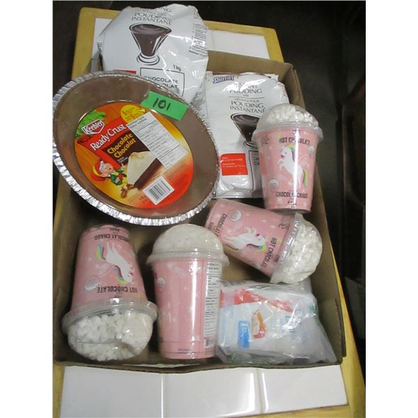 FREIGHT DAMAGE (AS IS):  BOX C/W INSTANT PUDDINGS, CHOCOLATE DRINKS, ETC