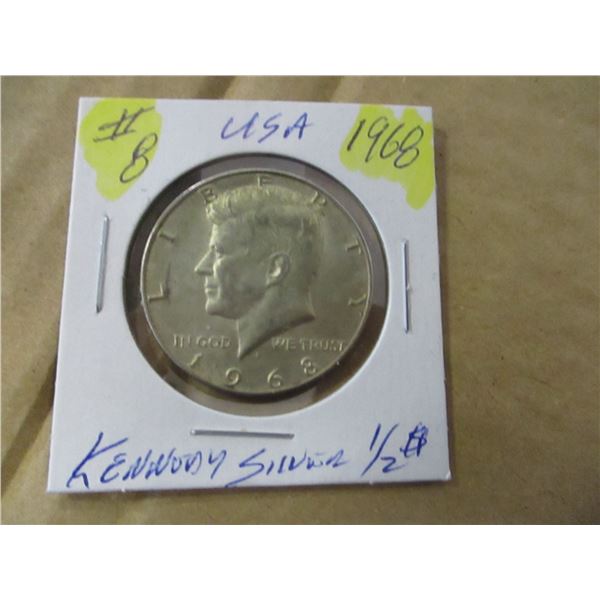 1968 KENNEDY USA SILVER HALF DOLLAR