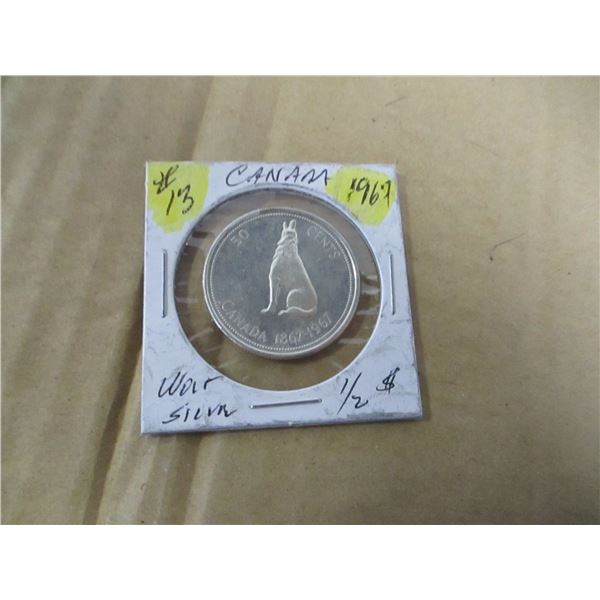 1967 CANADA WOLF SILVER HALF DOLLAR