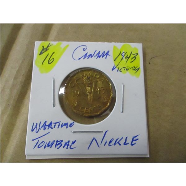 1943 CH/AU CANADA VICTORY WARTIME TOMBAC NICKEL