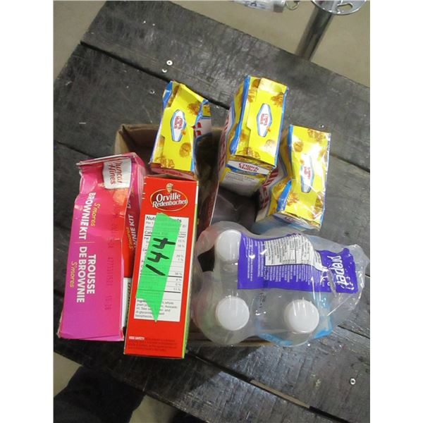 FREIGHT DAMAGE (AS IS):  BOX C/W BROWNIE KITS, WATER, CRUNCH 'N MUNCH, ETC