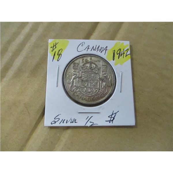1942 CANADA KING GEORGE V SILVER HALF DOLLAR