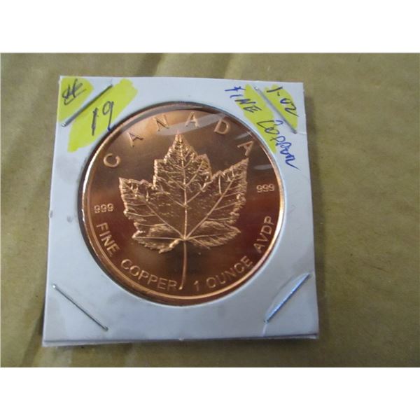 1 OZ MAPLE LEAF 999 COPPER COIN