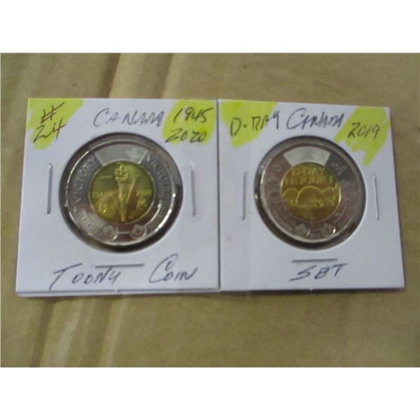 1945 - 2020 CANADA VICTORY & 2019 D-DAY TOONIE SET