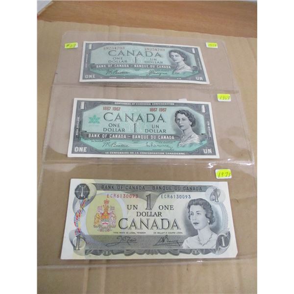 1954, 1967 & 1973 LAST OF CANADA $1 BILLS